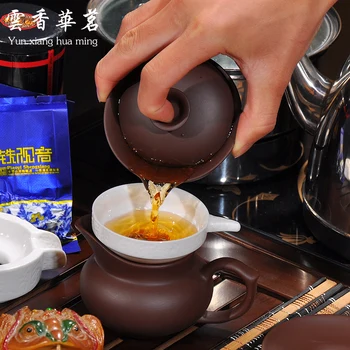 Arbatos rinkinys Ruyao keramikos ledo plyšių violetinė arenaceous kung fu arbatos puodeliai Indukcinės viryklės medžio masyvo arbatos dėklas arbatos ceremonija
