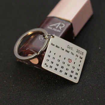 Asmeninį Graviruotas Kalendoriniais Charms Key Chain Customizd Sidabro Žymeklis Atmintį Papuošalai Atminimo Gimtadienio Ženklų širdies Dovana