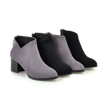 Asumer karšto pardavimas naujų atvyksta moterų batai juodos pilkos spalvos užtrauktukas pulko rudens-žiemos batai aikštėje, kulnas patogus, ponios batai