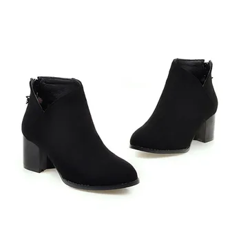 Asumer karšto pardavimas naujų atvyksta moterų batai juodos pilkos spalvos užtrauktukas pulko rudens-žiemos batai aikštėje, kulnas patogus, ponios batai