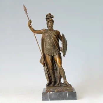 ATLIE BRONZOS Prarado vaško liejimo Bronzinė Statula karys su Ietimi ir Skydu, skulptūra, žalvario, vario namų puošybai