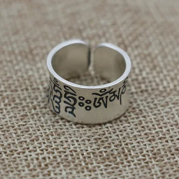 Atviras Tibeto Stilius Sanskrito Sterlingas Sidabro S999 Žiedas Vyrams Retro Tailando Sidabro Žiedas