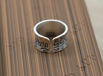 Atviras Tibeto Stilius Sanskrito Sterlingas Sidabro S999 Žiedas Vyrams Retro Tailando Sidabro Žiedas