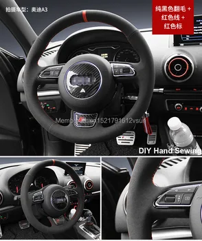 Audi A3 Aukštos Kokybės Rankų susiuvami Anti-Slip Black Suede Raudona Gija 