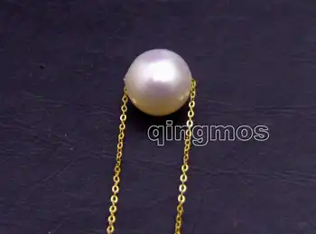 Aukso Grandinės Plūduriuojantis AAA 10-11mm Baltos Apvalios Natūralių Gėlavandenių perlų 16