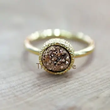 Aukso/ Sidabro/ Juoda Titano Electroplated Žiedas aplink Druzy Kristalų Žavesio Žiedas Moterims Druzy Pareiškimą Papuošalai RM6364