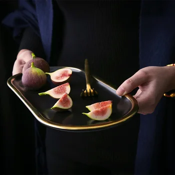 Aukso slim ovalo formos keraminės vakarienė plokštės