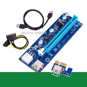 Aukso VER009S PCI-E PCIE PCI Express Molex 6Pin į SATA 1X 16X Riser Card USB3.0 Extender Adapteris LED Kasyba