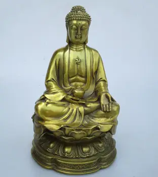 Aukštas: 19CM!!! Meno Kolekcija, Namai Dekoruoti Žalvario Raižyti Sakyamuni Budos Statula/Namų Feng Shui Budos Skulptūra 0002