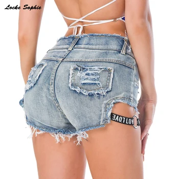 Aukštos juosmens šortai Seksualus moteriški džinsai denim šortai iki 2018 m. Vasaros skaldytų skylę Ponios Liesas džinsinio audinio medvilnės super trumpą džinsai Mergaitėms