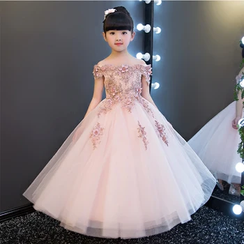 Aukštos klasės Mergaičių Shoulderless Ilgai Gėlių Vestuvių Suknelė Vaikams, Kūdikių Prabangos Šalis Princess Gimtadienio Suknelė Pirmos Komunijos Suknelė