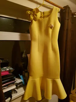 Aukštos klasės užsakymą iki 2016 m. darbo suknelė moterims pagal užsakymą, specialiai pritaikytas Slim mermaid Dress Moterų Prekės bakas, geltona Suknelė