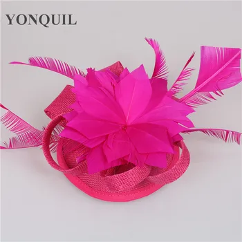 Aukštos kokybės 17colors rožinė plaukų clips fascinator su plunksnų imitacija sinamay fascinators skrybėlės moterims vestuvių proga skrybėlės