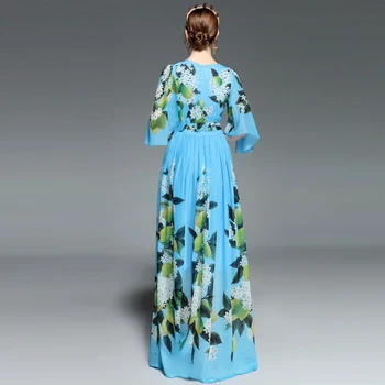 Aukštos kokybės 2018 mados kilimo ir tūpimo Tako Maxi Suknelė Moterų Drugelis Rankovės Diržo Atsitiktinis Bohemijos Šalis Atostogų Citrinų Gėlių Spausdinti Ilgas