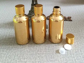 Aukštos kokybės 50ml aukso eterinių aliejų stiklo butelių pardavimas , didmeninė turas tuščias golden 50 ml stiklo buteliuko lašintuvu urmu