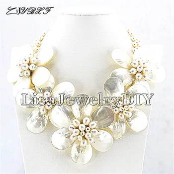 Aukštos Kokybės Baltos spalvos Gėlavandenių Perlų Vėrinį Atostogų Šalis Karoliai White Shell Gėlių Karoliai moterų Perlų Papuošalai L1004