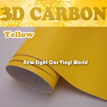 Aukštos Kokybės Geltona 3D Anglies Pluošto Vinilo Geltonos spalvos Anglies Pluošto Vinilo kinas Oro Nemokama Storis:0.18 mm Dydis:1.52*30m/Roll