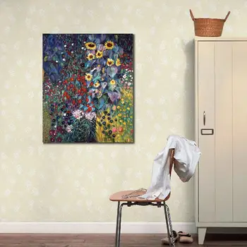 Aukštos kokybės Gustav Klimt aliejaus tapybai Reprodukcijai Ūkio Sodas Su Saulėgrąžomis drobė meno Rankomis dažyti Kambario dekoro