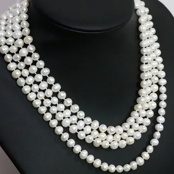 Aukštos kokybės gėlo vandens dirbtiniu būdu išauginti natūralus baltas perlas 7-8,8-9mm maždaug apvalūs karoliukai, karoliai karšto pardavimo fine jewelry 80inch B1480
