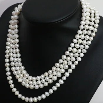 Aukštos kokybės gėlo vandens dirbtiniu būdu išauginti natūralus baltas perlas 7-8,8-9mm maždaug apvalūs karoliukai, karoliai karšto pardavimo fine jewelry 80inch B1480