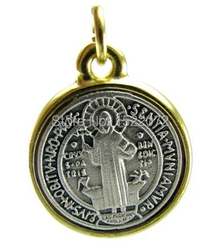 Aukštos kokybės ir žemos kainos Medalla SAINT St Benedikto Kryžius SIDABRO ir AUKSO Tonas labai MAŽAS Medalis pigūs custom antikvariniai juoda medalis