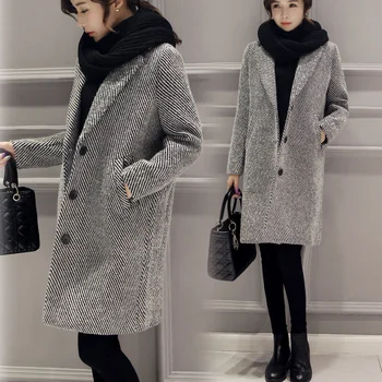 Aukštos Kokybės Naujas 2017 žiemos moterų vilnos paltai kostiumas apykaklės vilnonis paltas kokono plonas vilnonis viršutiniai moterų vidutinio ilgio A185