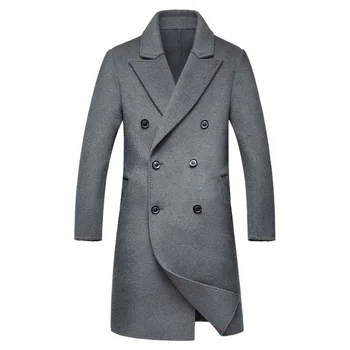 Aukštos kokybės pasukite žemyn apykaklės dvigubo breasted vilnos tranšėjos paltai vyrams 2018 naujo stiliaus mados, vilnoniai švarkai vyrų viršutiniai drabužiai