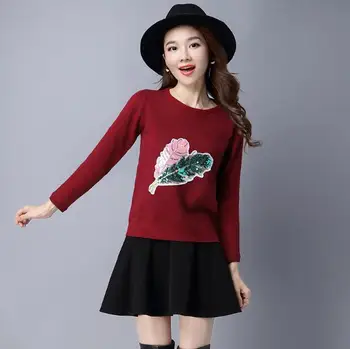 Aukštos kokybės ponios korėjos stiliaus kašmyro megztinis rudenį & žiemos naujas mados lapų modelio o-kaklo storas megztinis (puloveris)