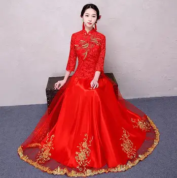 Aukštos kokybės Raudona Moterų Kinijos Tradicinės Raudona Suknelė Nuotakos WeddingDress Drabužius Kinijos Nacionalinis Ilgai Moteriška Šalis Suknelė