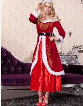 Aukštos kokybės Raudonos spalvos ilgomis Rankovėmis Baltu kailiu Kalėdų Dress Kalėdos Raudona apranga Suaugusių Moterų Kalėdų Senelio Kostiumai