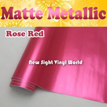 Aukštos Kokybės Rožių Matinė Raudona Metallic Vinilo Roll Rose Matinis Metalo Vinilo Įvyniojimas Oro Nemokama Automobilių Grafika