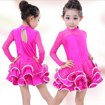 Aukštos kokybės Rudenį ir žiemą, vaikų sportinių etape drabužiai mergaitėms lotynų šokių sijonai ilgomis rankovėmis suknelė perfoming kostiumai
