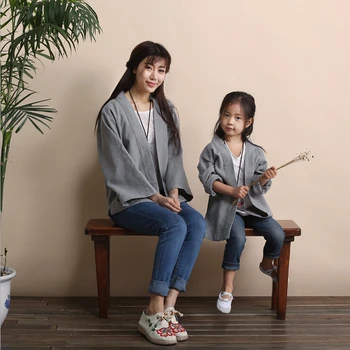 Aukščiausios klasės motina ir dukra tėvų-vaikų, moterų palaidinė gryno lino Han Kinų Apranga marškinėliai palaidinė viršūnės