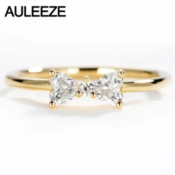 AULEEZE Bowknot Dizaino 0.32 cttw Gamtinių Deimantų Žiedas Akcentai, 18k Yellow Gold Nekilnojamojo Diamond Sužadėtuvių, Vestuvių Žiedai Moterims