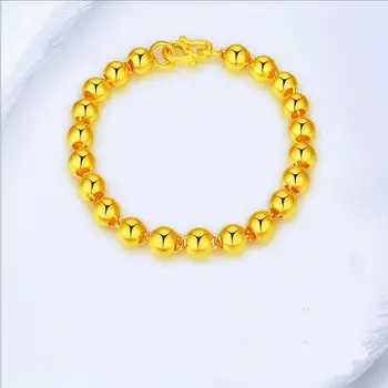 Autentiškas 999 Geltonos Aukso karoliukų Apyrankė/ 24K geltonojo aukso moterims, reguliuojama Apyrankė