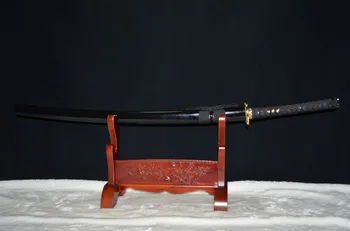 Autentiškas rankų darbo japonijos samurai katana juoda kartus plieno ašmenys kardas aštrus full tang dragon tsuba