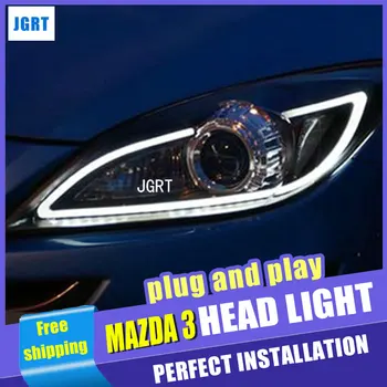 Automobilių Optikos dėl Mazda 3 LED Žibintų assemmbly Mazda3 Sporto Žibintai DRL Dvigubo Objektyvo Šviesos H7 su hid rinkinys 2 vnt.