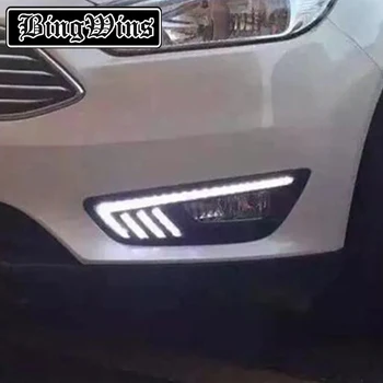 Automobilių Stiliaus DRL Lempos LED Šviesos važiavimui Dieną, Su Geltona Posūkio Signalo Funkcija ABS Padengti Ford Focus 2016 LED Akys
