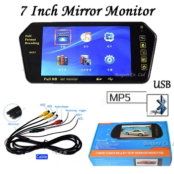 Automobilių stovėjimo 7 Colių TFT LCD Automobilinis Veidrodėlis monitorius su MP5 SD/USB Lizdas, Bluetooth galinio vaizdo Ekranas Atbulinės eigos 12v Aukštis Rezoliucija 1024*600