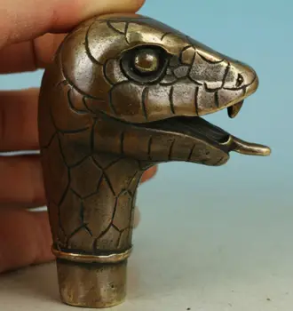 Azijos Kinijos Senojo Bronzos Rankų Darbo Raižytas Gyvatė Rinkti Statula Lazdą Vadovas