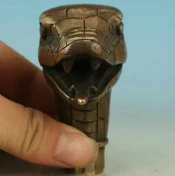 Azijos Kinijos Senojo Bronzos Rankų Darbo Raižytas Gyvatė Rinkti Statula Lazdą Vadovas