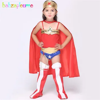 Babzapleume Prekės Vaikas Cosplay Kostiumų Supermenas Herojus Mergina Vaikų Apsiaustu Drabužius, 6PCS/Set Helovinas Kūdikių Drabužiai Kalėdų Y003