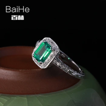 BAIHE Sterlingas Sidabro 925 0.81 ct Sertifikuota Nepriekaištinga Smaragdas IŠKIRPTI Elgiamasi Smaragdas Sužadėtuvių Moterų Madinga Fine Jewelry unikalus Žiedas