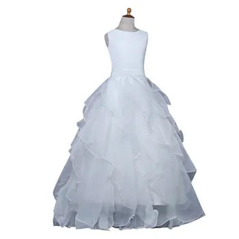 Balta 2018 Gėlių Mergaičių Suknelės Vestuvėms Kamuolys Suknelė Grindų Ilgis Raukiniai, Pirmosios Komunijos Suknelės Mergaitės