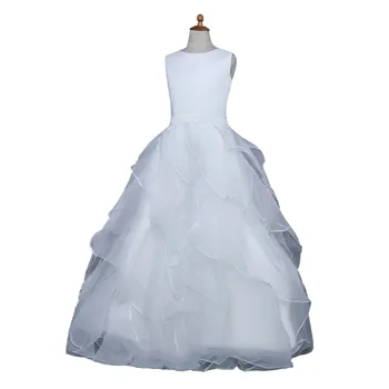 Balta 2018 Gėlių Mergaičių Suknelės Vestuvėms Kamuolys Suknelė Grindų Ilgis Raukiniai, Pirmosios Komunijos Suknelės Mergaitės