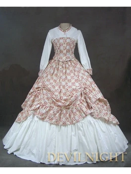 Balta ir Gėlių Raštas Klasikinio Rokoko Viktorijos Suknelė