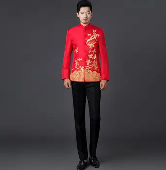 Balta juoda raudona mėlyna 2018 naują atvykimo išsiuvinėti vyrų kinijos tunika kostiumas nustatyti mens kostiumai, vestuvių jaunikis oficialų suknelė, kostiumas