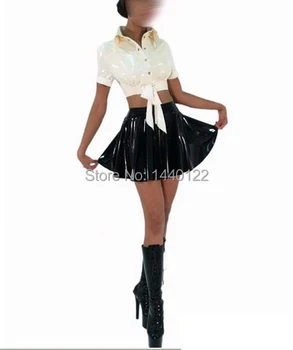 Balta kulka rankovės latekso marškinėliai juodos spalvos mini gumos sijonai mergina plius dydžio Karšto pardavimo Pritaikyti Paslaugos