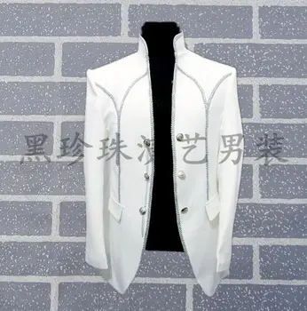 Balta sidabro royal vyrų kostiumai dizaino masculino homme terno etape kostiumai dainininkų vyrų china švarkas šokių drabužiai, striukės