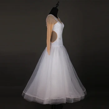 Balta šokių suknelė moterims pramoginiai konkurencijos suknelės flamenko šokių suknelė ilgai sportinių šokių suknelė dėvėti standartas